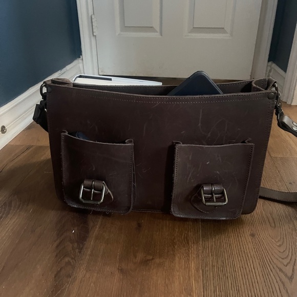 Buffalo Jackson Denver leather briefcase in dark briar - Picture 4 of 8